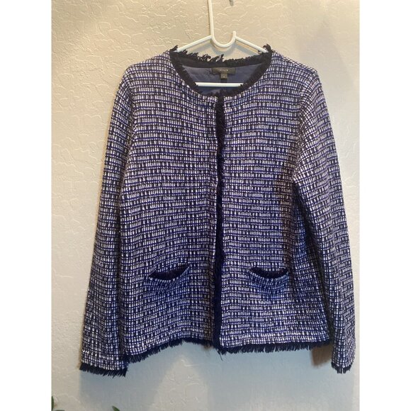 J.CREW Jackets & Blazers - J Crew Cropped Jacket Sweater Navy Blue Open Front Cardigan Medium